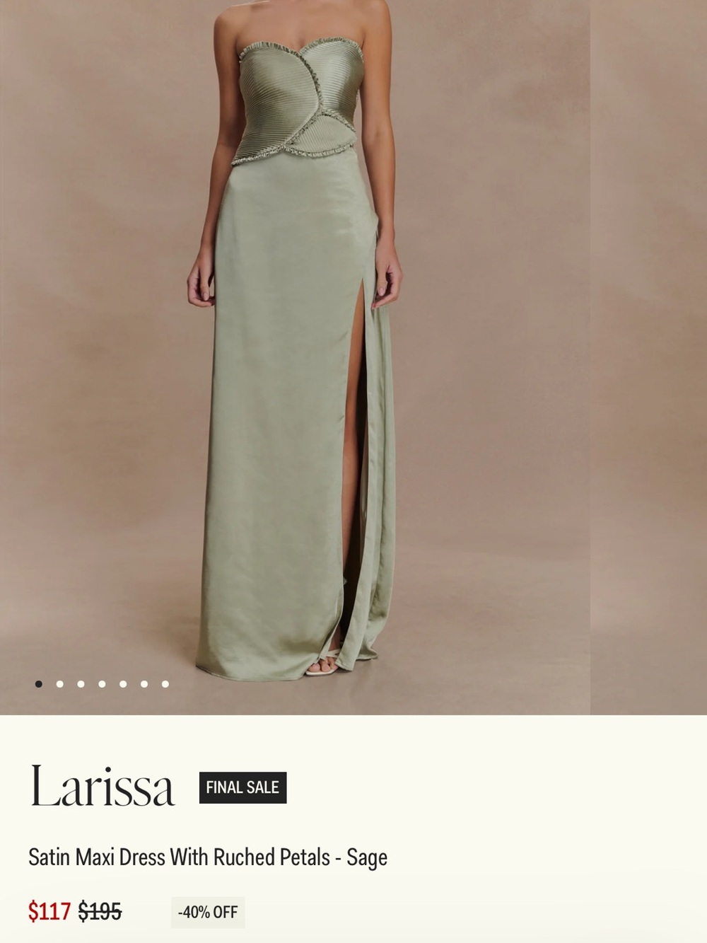 Meshki Sage Satin Strapless Maxi Dress